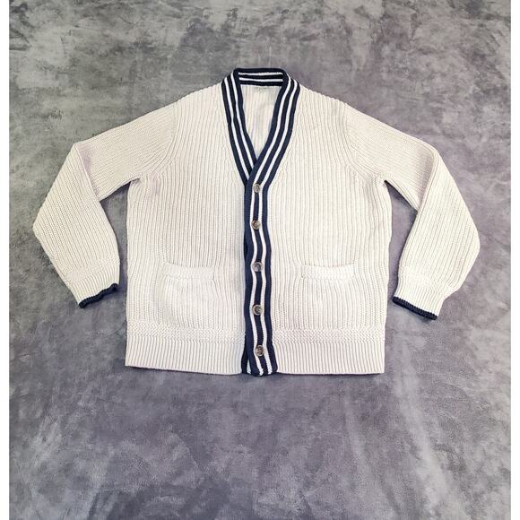 J Crew Cardigan Mens Sz XL Beige Cable Knit Heavyweight Varsity Cuffs C18-69 - Picture 1 of 9